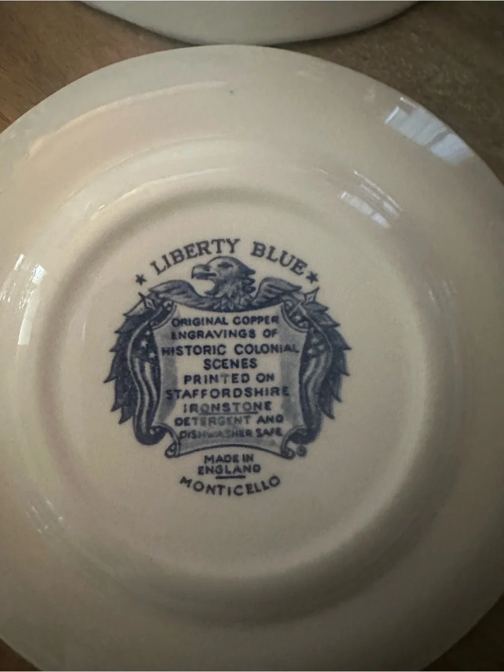 Vintage Liberty Blue Monticello Staffordshire Ironstone Dessert Plates Set of 6